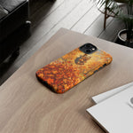 Yorkshire Terrier Jumping in Autumn Leaves Tough Case | Fall Dog Phone Cover