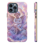 Cherub Cloud Throne Phone Case, Pastel Marble 3D Render Cover