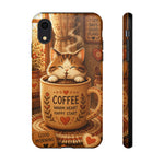 Coffee Cat Phone Case, Cozy Morning Folk Art Cover, Gift