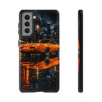 Orange Daytona Phone Case, Rainy City Night Muscle Car Tough Cover