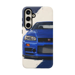 R34 Skyline GT-R Bayside Blue Tough Phone Case for 90s JDM Fans