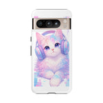 Pastel Cat Phone Case, Headphones Glitch Color Block Cover