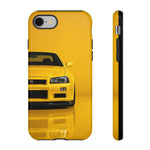 Yellow Skyline Phone Case, R34 GTR 90s JDM Legend Tough Cover for Men Gift