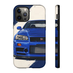 R34 Skyline GT-R Bayside Blue Tough Phone Case for 90s JDM Fans