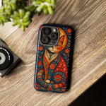 Folk Art Cat Phone Case, Bold Saturated Pattern Cover