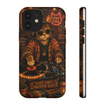 DJ Cat Phone Case, Glowing Turntables Folk Art Cover