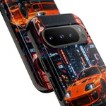 Orange Supra Phone Case, Neon City Night JDM Sports Car Tough Cover