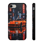 Orange Supra Phone Case, Neon City Night JDM Sports Car Tough Cover