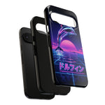 Neon Dolphin Retro Wave Tough Case | Vaporwave Japanese Text, 80s Synth Sunset