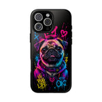 Pug Neon Graffiti Portrait Tough Phone Case - Dripping Paint