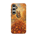 Yorkshire Terrier Jumping in Autumn Leaves Tough Case | Fall Dog Phone Cover