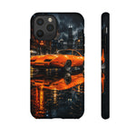Orange Daytona Phone Case, Rainy City Night Muscle Car Tough Cover