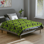 Lime Green Cuda Pattern Blanket | Retro Car Print Velveteen Microfiber