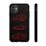 C4 Corvette Line Art Phone Case, Glowing Red Three-View