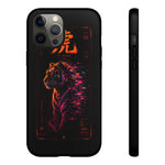 Glitch Tiger Silhouette Art Tough Phone Case - Orange Magenta