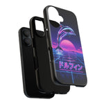 Neon Dolphin Retro Wave Tough Case | Vaporwave Japanese Text, 80s Synth Sunset