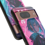 Anime Girl Phone Case Teal, Neon Kanji Calm Gradient Tough Cover