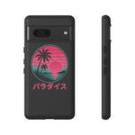 Retro Vaporwave Tropical Sunset phone case | Paradise Japanese text