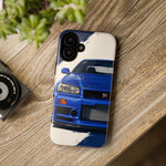 R34 Skyline GT-R Bayside Blue Tough Phone Case for 90s JDM Fans