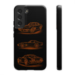 C3 Corvette Line Art Phone Case, Glowing Orange Three-View