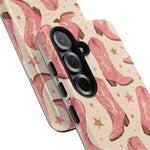 Pink Cowboy Boots phone case | Western pattern | Pastel stars