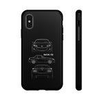 MX-5 Roadster Blueprint Miata Phone Case Featuring Front Side and Rear Views