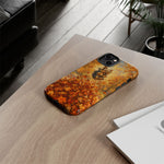 Yorkshire Terrier Jumping in Autumn Leaves Tough Case | Fall Dog Phone Cover