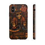 DJ Cat Phone Case, Glowing Turntables Folk Art Cover