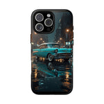 Vintage Teal 1957 Bel Air Classic Car Tough Case | Retro Rainy City Phone Cover
