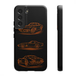 C3 Corvette Line Art Phone Case, Glowing Orange Three-View