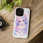 Pastel Cat Phone Case, Headphones Glitch Color Block Cover