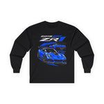 Blue 2019 ZR1 Sports Car illustration Long Sleeve Tee | Racing Graphic