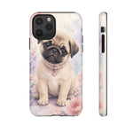 Pug Puppy Phone Case, Pastel Watercolor Heart Collar Cover