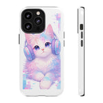 Pastel Cat Phone Case, Headphones Glitch Color Block Cover