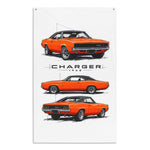 1968 Charger R/T Orange Black Top Banner 34x56 Garage Man Cave Wall Decor