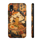 Ramen Cat Phone Case, Slurping Noodles Folk Art Cover, Gift