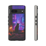 Lo-Fi Cat Neon Rain Window Vaporwave Art Tough Phone Case