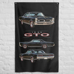1966 GTO Black Hardtop Banner 34x56 Garage Man Cave Wall Decor Car Guy Gift