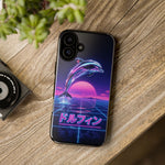 Neon Dolphin Retro Wave Tough Case | Vaporwave Japanese Text, 80s Synth Sunset