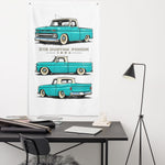 1964 C10 Turquoise Cream Top Banner 34x56 Garage Man Cave Wall Decor Gift