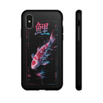 Glitch Koi Fish Art Tough Phone Case - Cyan Pink on Black