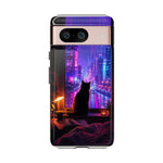 Lo-Fi Cat Neon Rain Window Vaporwave Art Tough Phone Case