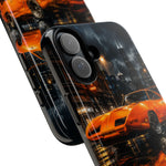 Orange Daytona Phone Case, Rainy City Night Muscle Car Tough Cover