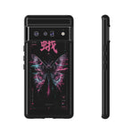 Glitch Moth Wings Art Tough Phone Case - Pink Cyan on Black