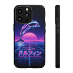Neon Dolphin Retro Wave Tough Case | Vaporwave Japanese Text, 80s Synth Sunset