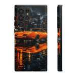 Orange Daytona Phone Case, Rainy City Night Muscle Car Tough Cover