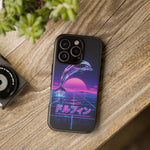 Neon Dolphin Retro Wave Tough Case | Vaporwave Japanese Text, 80s Synth Sunset