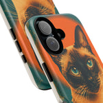 Siamese Cat Retro Halftone Portrait Case - Orange Teal Print