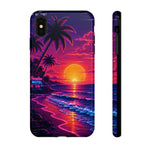 Retro Sunset Beach Scene Phone Case | Neon Palm Ocean Wave