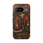 DJ Cat Phone Case, Glowing Turntables Folk Art Cover